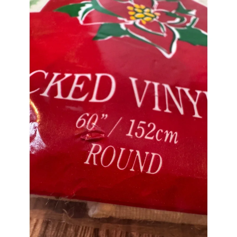 Vintage Christmas Bear Flannel‎ Backed Vinyl Tablecloth Round 60 inch
